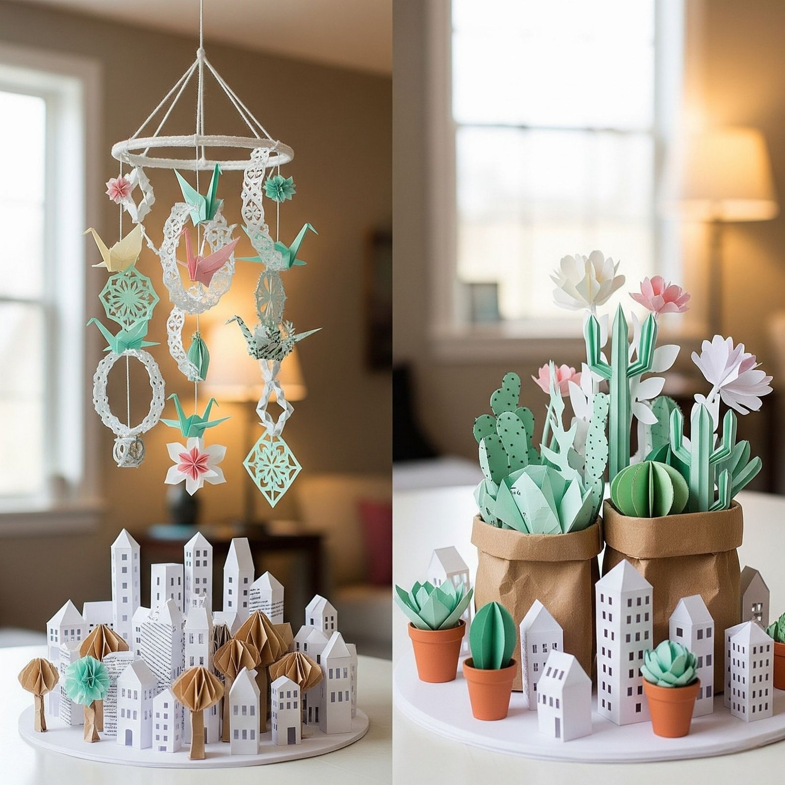 Paper wind-chime cactus building decorations